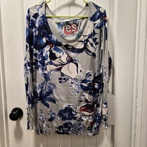 Desigual - Blue and Gray Floral Lightweight Sweater